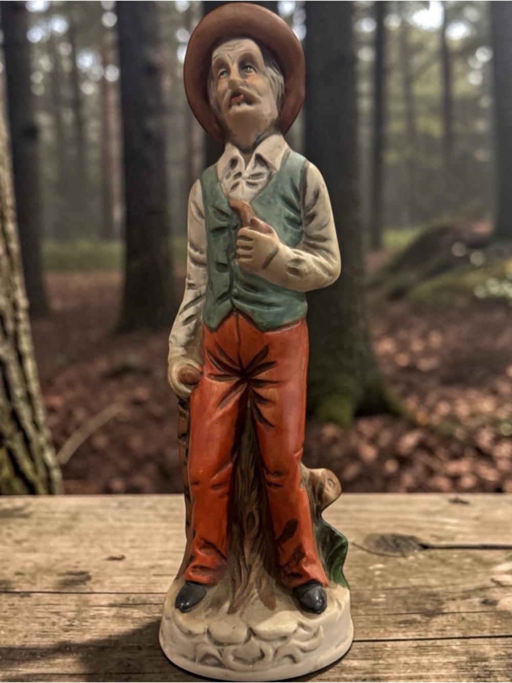 Rustic Gentleman Figurine in Green and Orange by